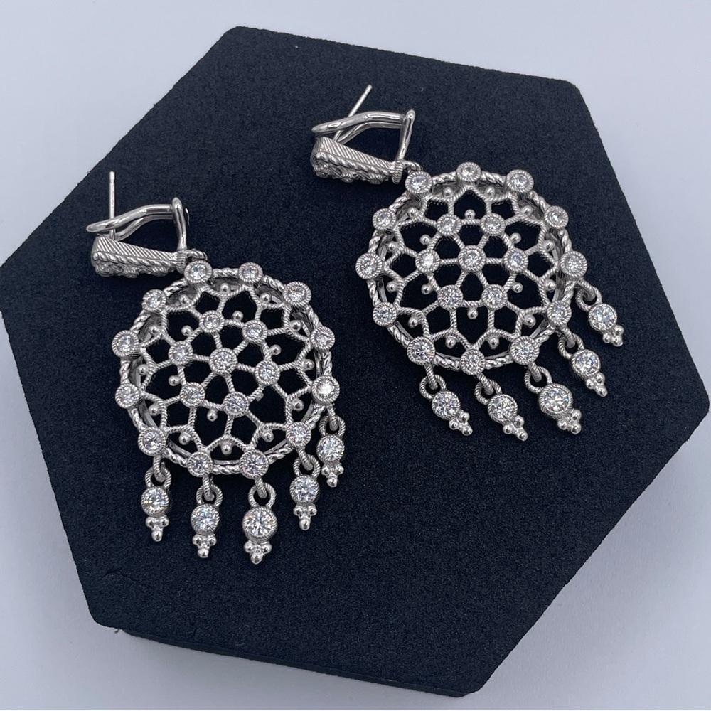 Judith Ripka 925 Sterling Silver Chandelier CZ Dangling Earrings Thailand Estate - Picture 5 of 8